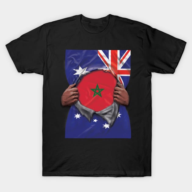 Morocco Flag Australian Flag Ripped Open - Gift for Moroccan From Morocco T-Shirt by Country Flags